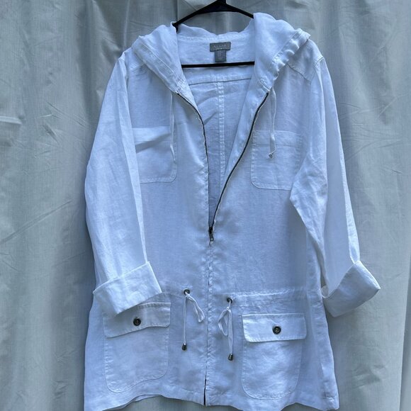 KENAR 100% Linen White Anorak Women's Jacket XL - Picture 2 of 7